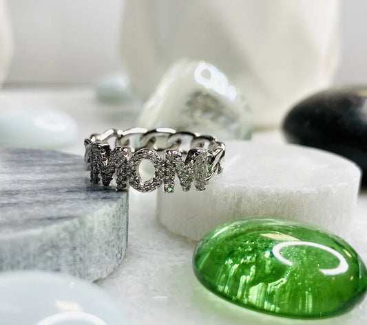 Sterling Silver Pave Cubic Zirconia "MOM" Ring