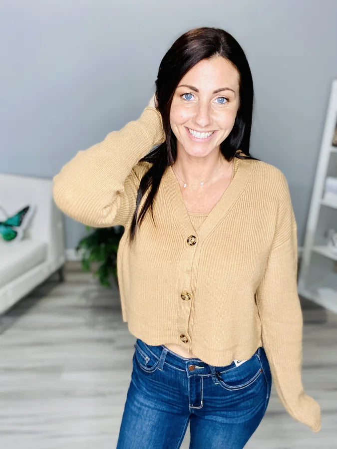 Reg. Almond Sleeveless Crop Top/Cardigan Sweater Set