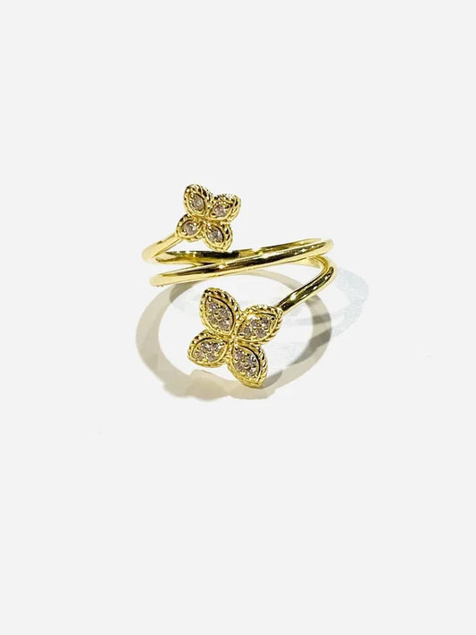 Sterling Silver Gold Plated Cubic Zirconia Flower Ring