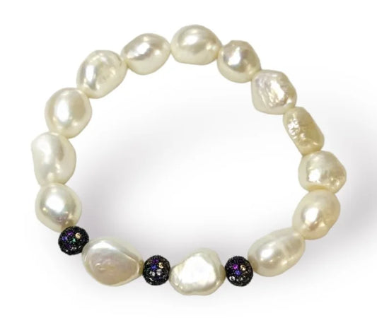 Fresh Water Pearl Multicolor Cubic Zirconia Fire Ball Bracelet - 7-8"