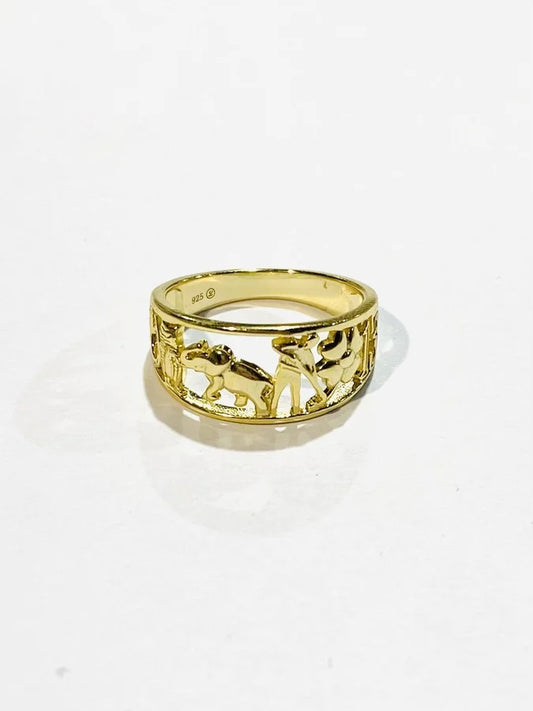 Sterling Silver Gold Plated Elephant-Inspired Ring