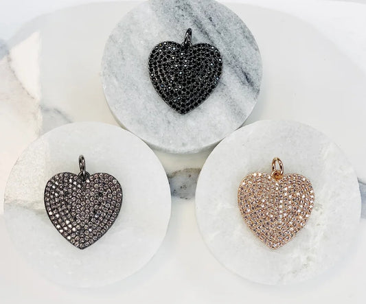 Pave Solid Crystal Heart Pendants (Medium)