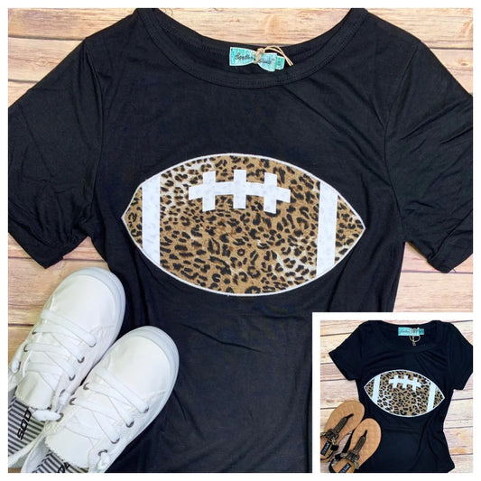 Black Leopard Print Football Short Sleeve Top