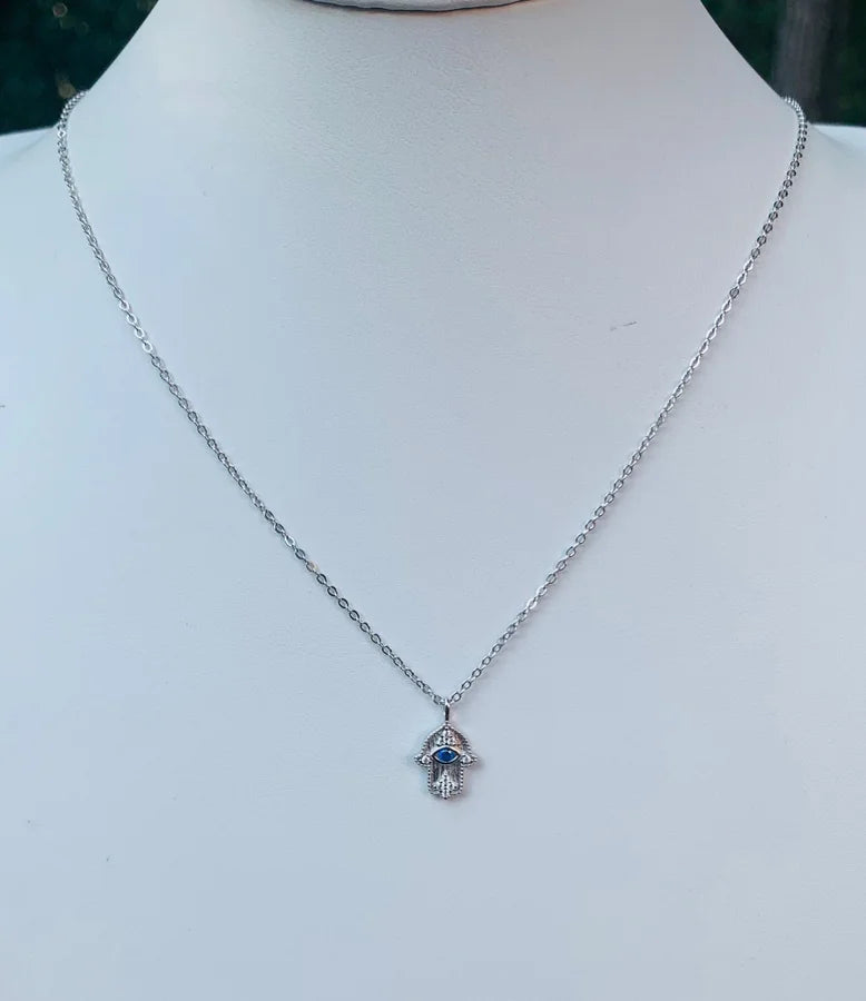 Sterling Silver Hamsa Necklace - 16-18"