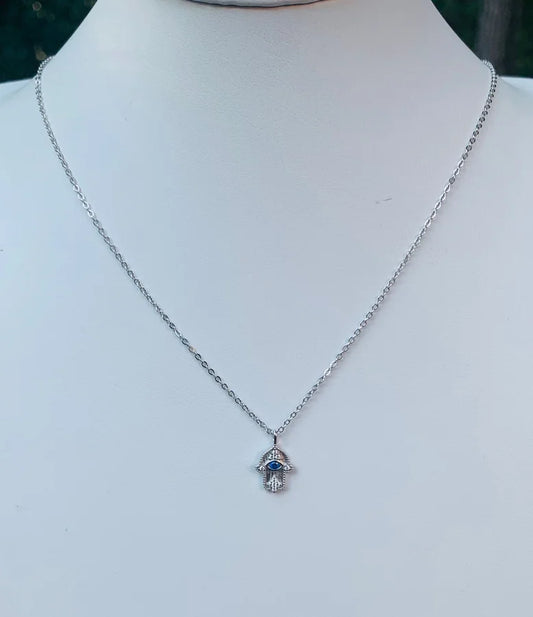 Sterling Silver Hamsa Necklace - 16-18"