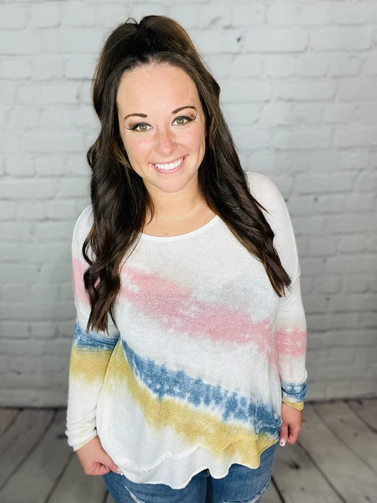 Reg. White Tie Dye Long Sleeve Open Back Top