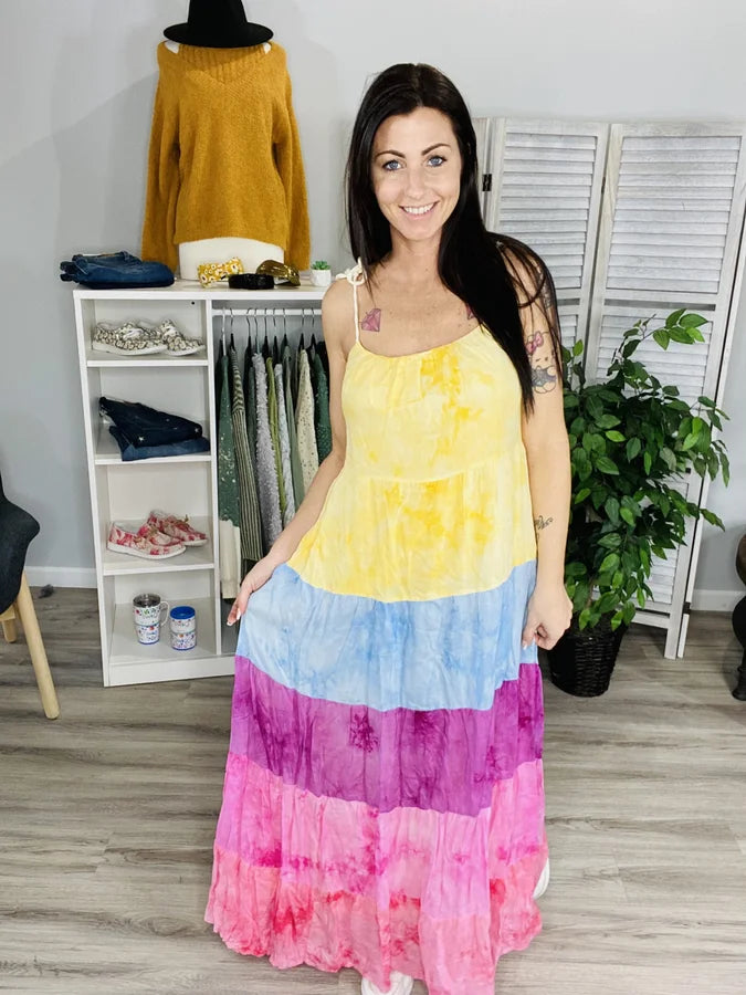 Reg/Plus Multicolor Maxi Dress w/ Tassel Straps