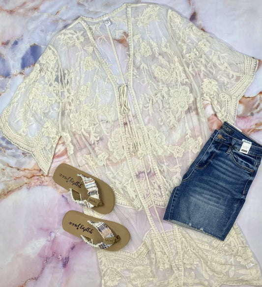 Sheer Ivory Lace Kimono