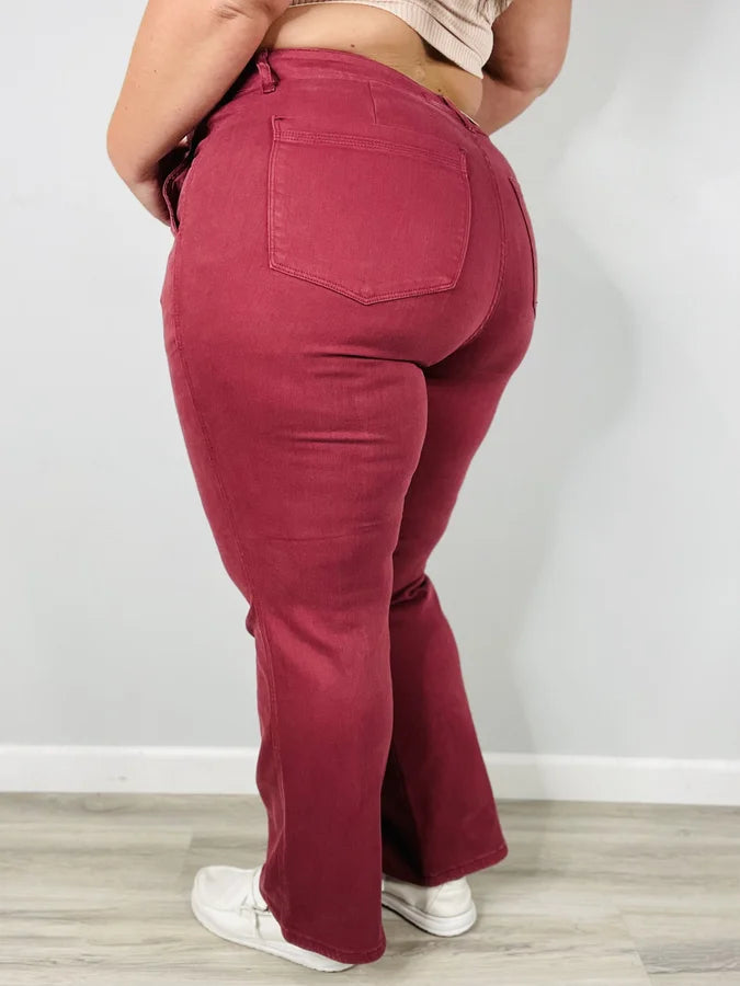 Judy Blue - "Scarlett" Burgundy High-Waisted Front Seam Straight Leg Jeans