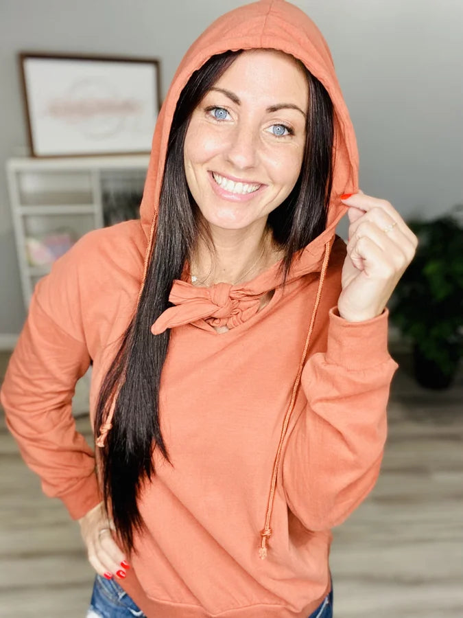 Reg. Brick Red Hoodie w/ Ribbon Keyhole
