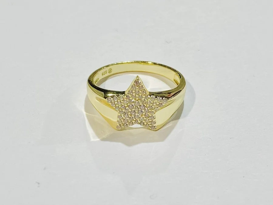 Sterling Silver Gold Plated Cubic Zirconia Pave Star Ring