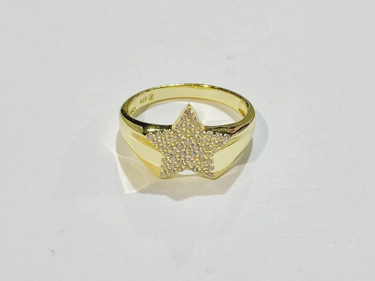 Sterling Silver Gold Plated Cubic Zirconia Pave Star Ring