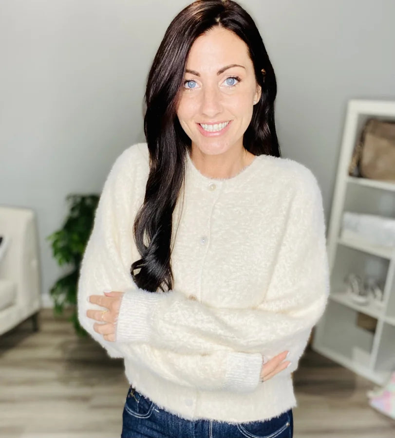 Reg. Ivory Dolman Sleeve Button Down Cardigan Sweater
