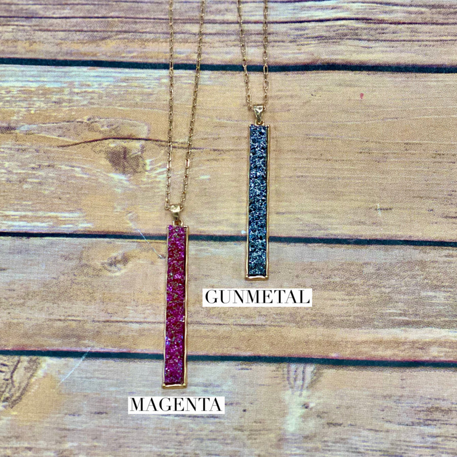 Long Druzy Bar Necklace