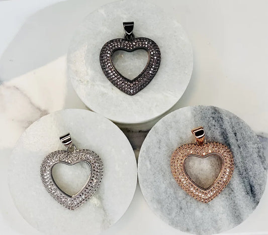 Pave Crystal Heart Cutout Pendants (Medium)