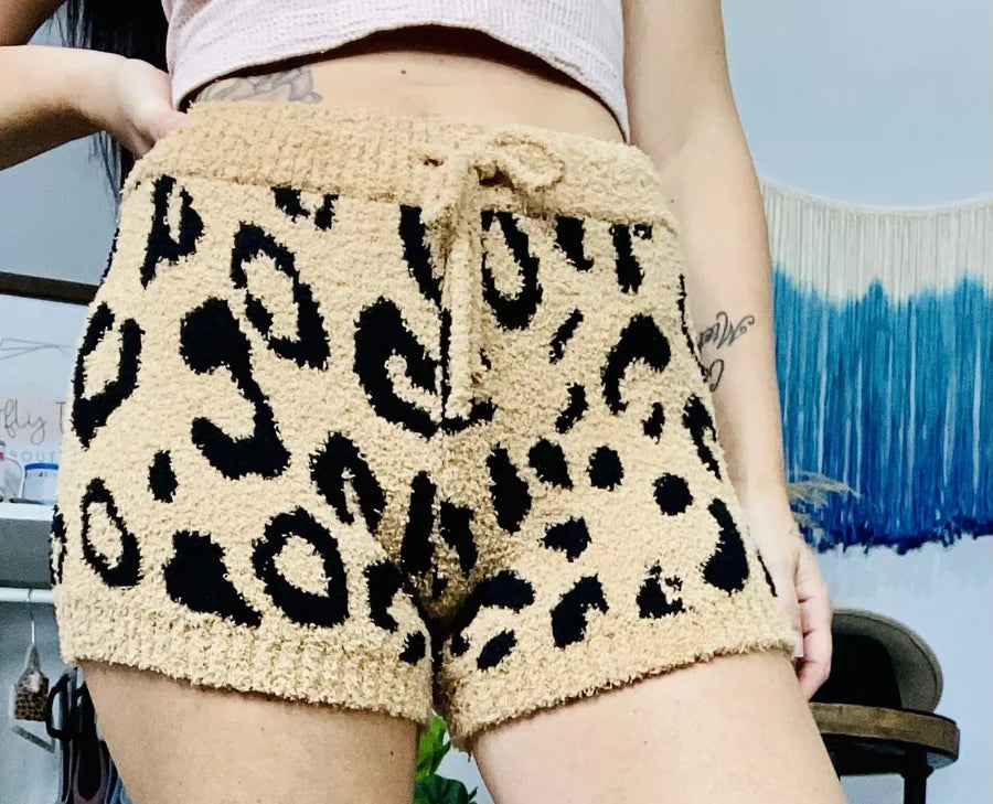 Reg/Plus Camel/Black Leopard Cozy Relaxed Fit Shorts