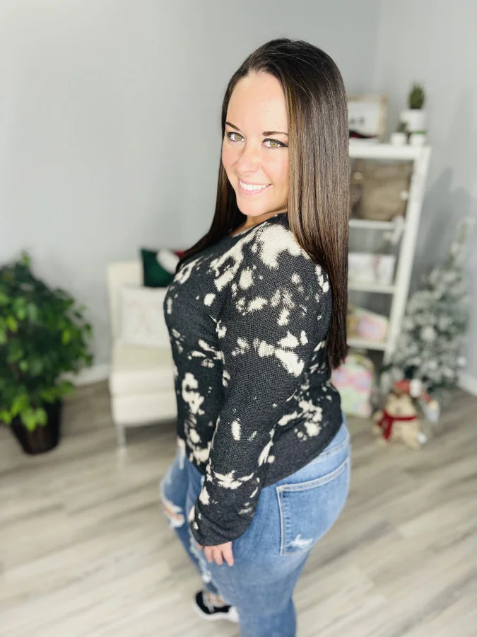 Reg. Charcoal/Taupe Thermal Knit Long Sleeve Top