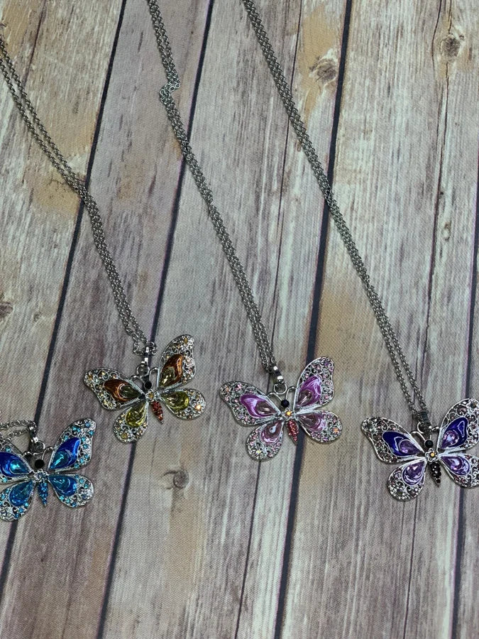 Handmade Crystal and Silver Butterfly Necklace