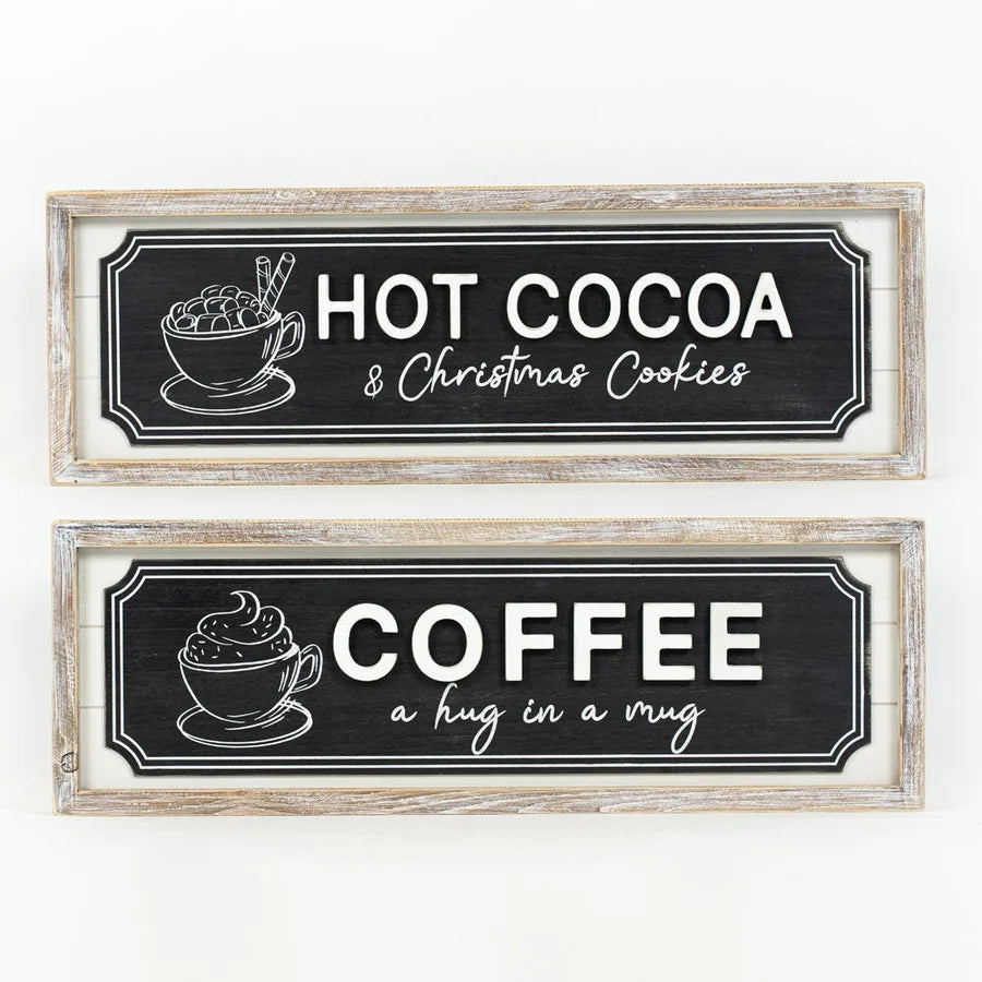 "Hot Cocoa"/"Coffee" Wooden Framed Sign - Reversible