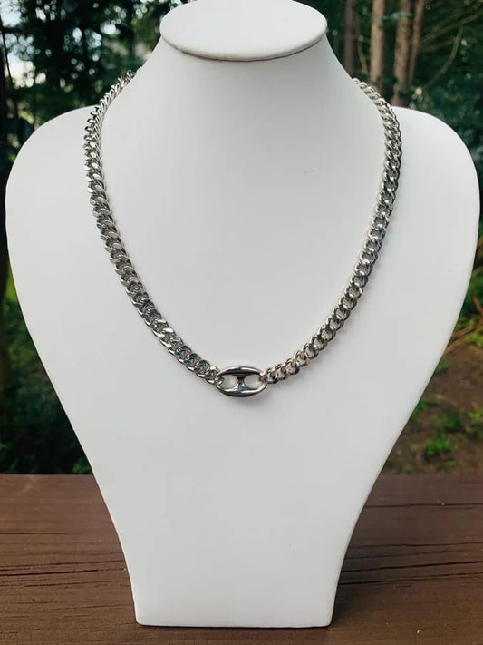 Rhodium Plated Link Chain Necklace - 18"