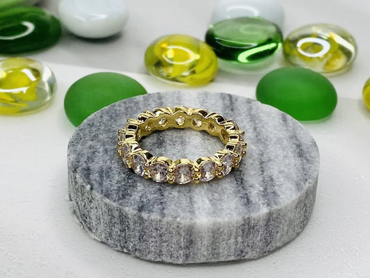 Gold Plated Round Cubic Zirconia Eternity Band