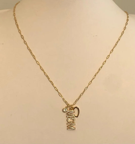 Sterling Silver Gold Plated "MOM" Necklace - 16" +2