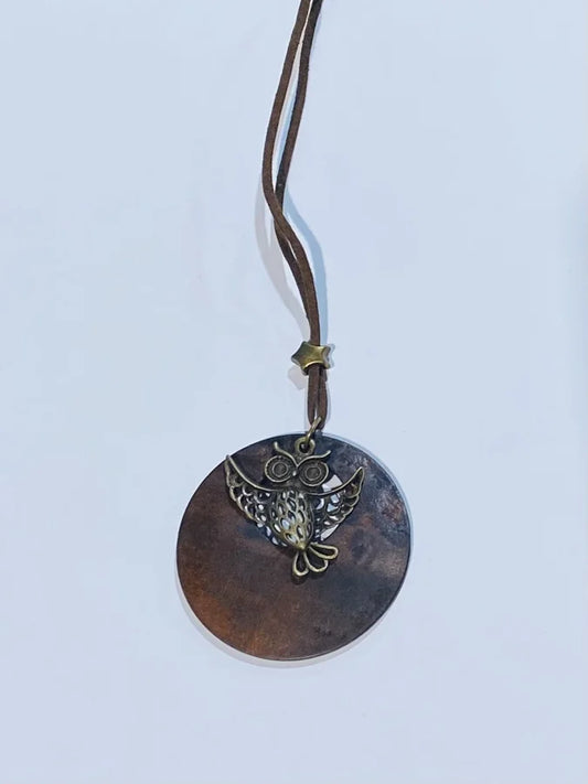 Vintage Wooden Necklace w/ Owl Pendant