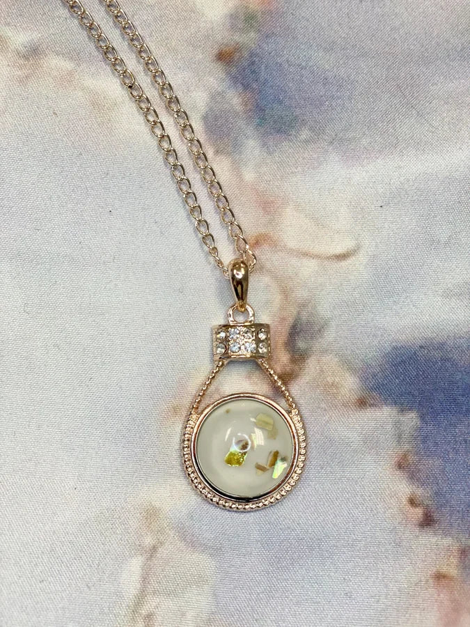 Rose Gold Necklace w/ Rhinestone Pendant & Snap