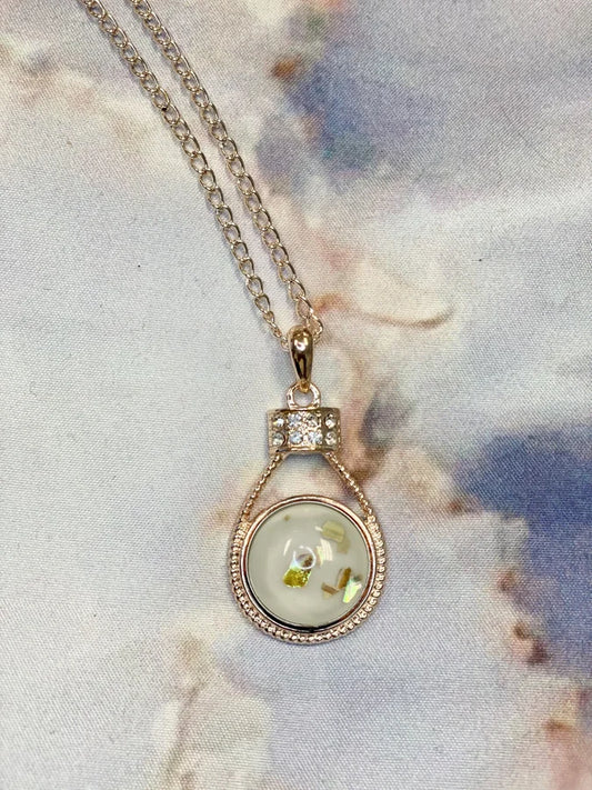 Rose Gold Necklace w/ Rhinestone Pendant & Snap