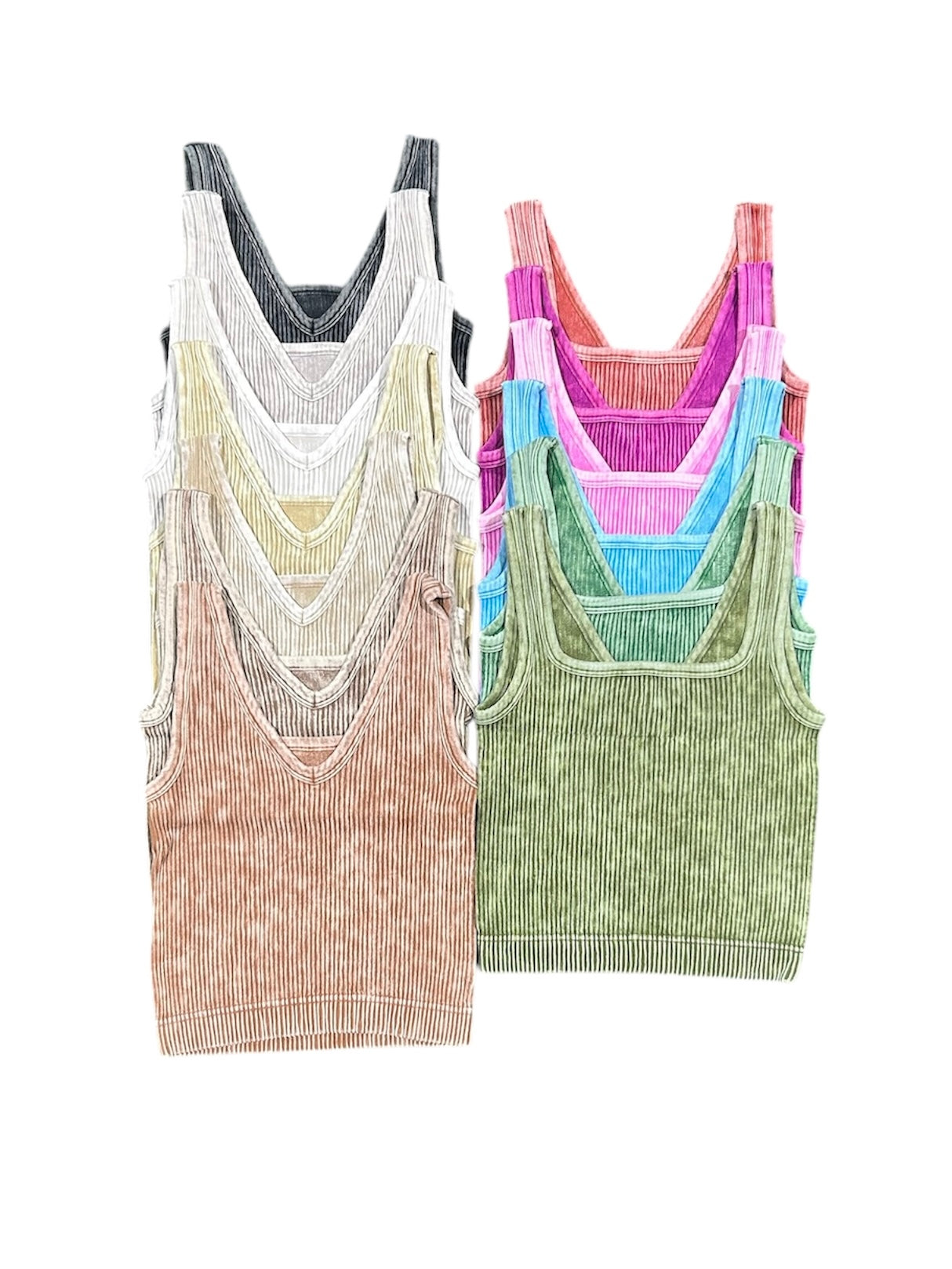 "Michaela" Washed Ribbed Reversible Cropped Tank Top/Brami (Multiple Colors)