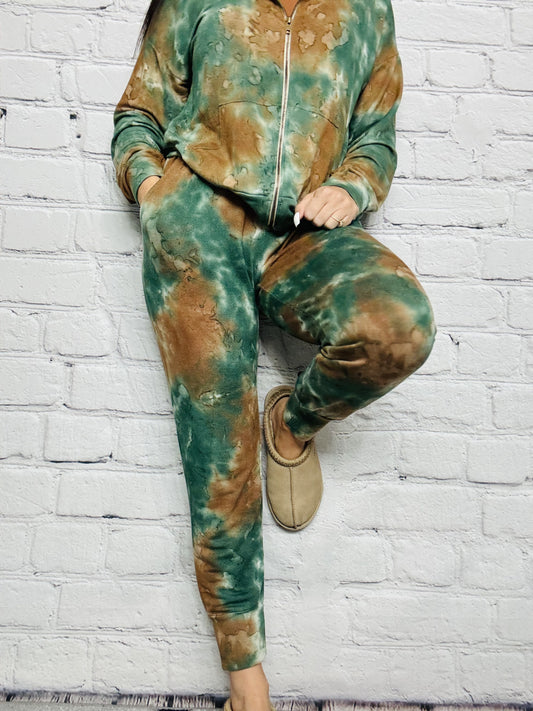 Jade/Cinnamon Tie Dye Joggers w/ Pockets