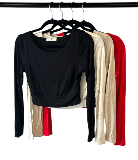"Make a Date" Cropped Long Sleeve Top (Multiple Colors)