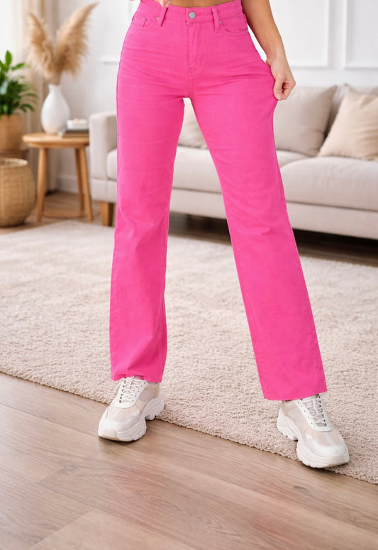 Judy Blue - "Heather" Hot Pink High-Waisted 90s Straight Leg Jeans