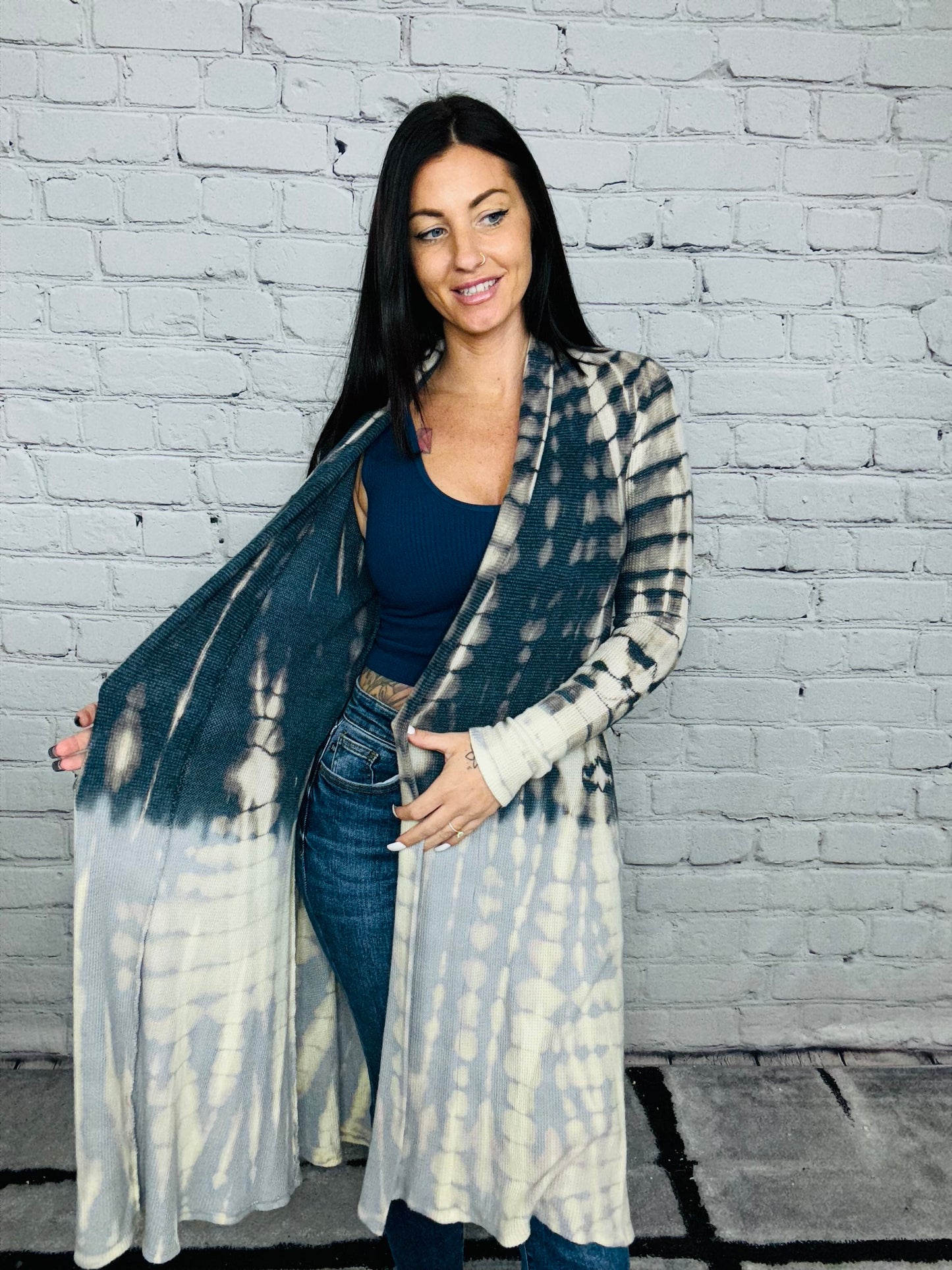 Navy/Beige Tie Dye Knit Cardigan