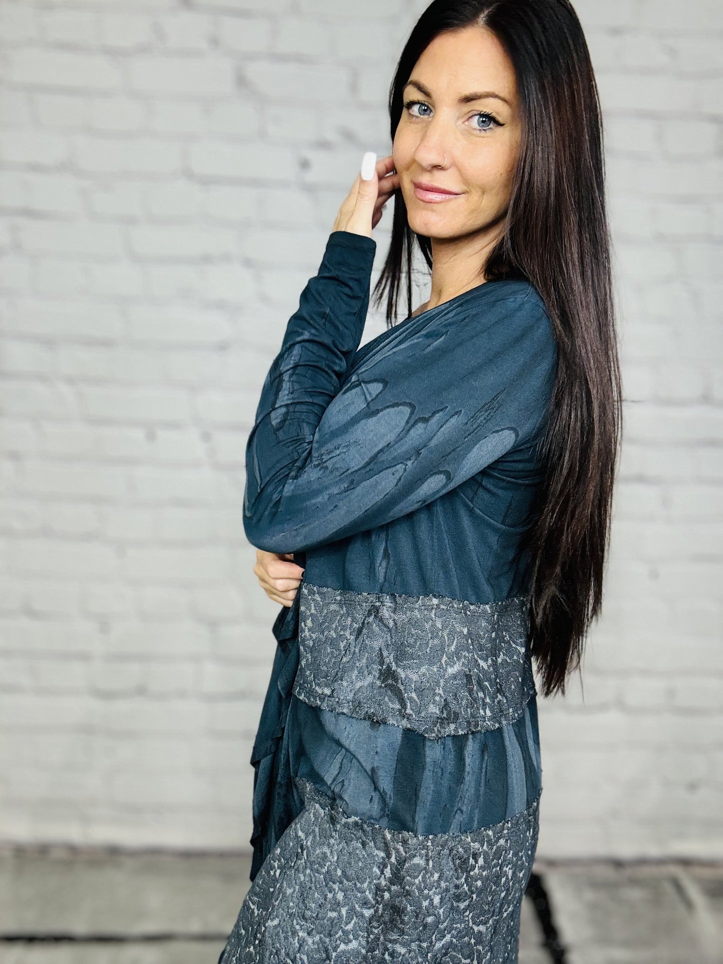 Reg. Navy Tie Dye & Lace Cardigan
