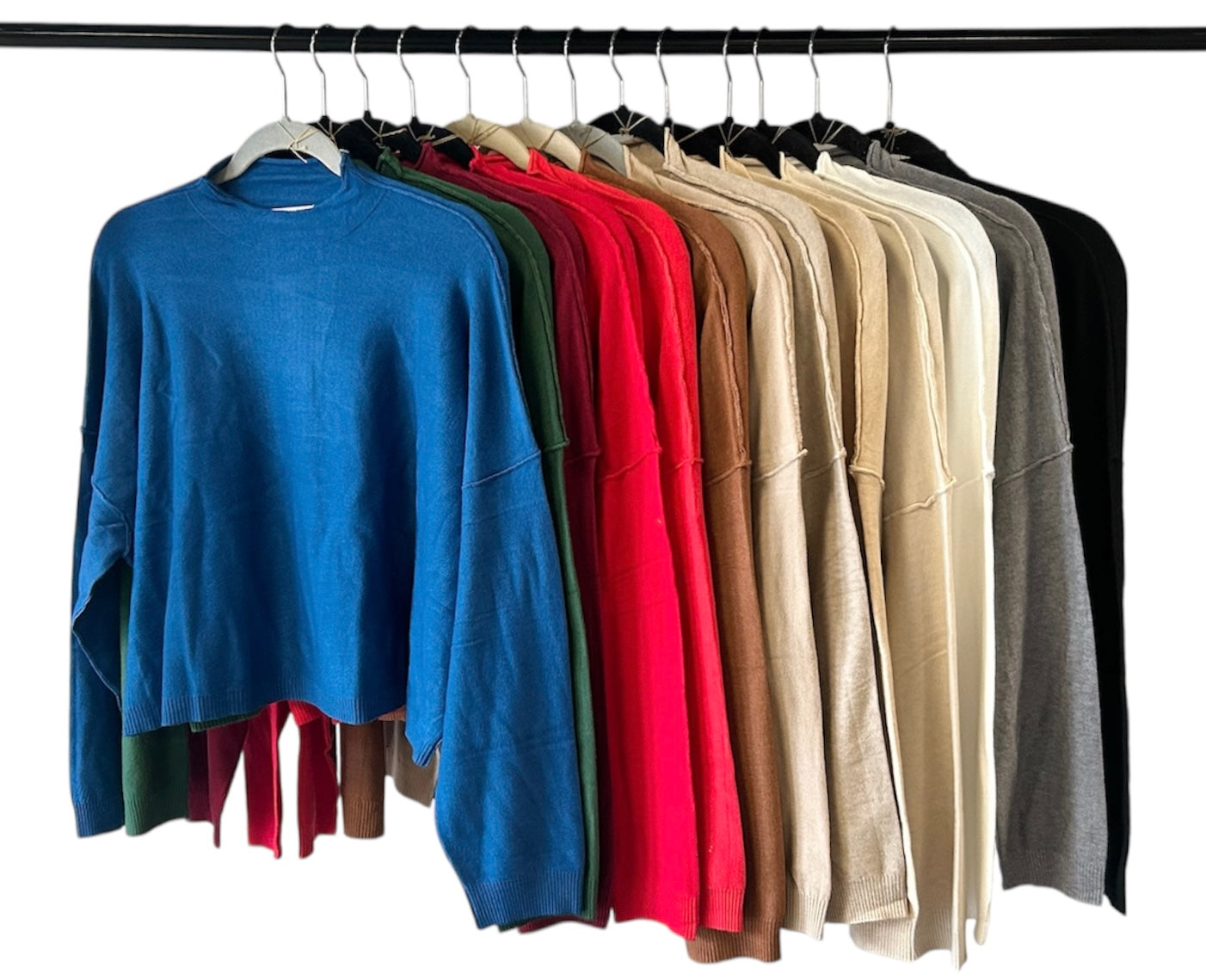 "Time to Shine" High-Neck Drop Shoulder Sweater (Multiple Colors)
