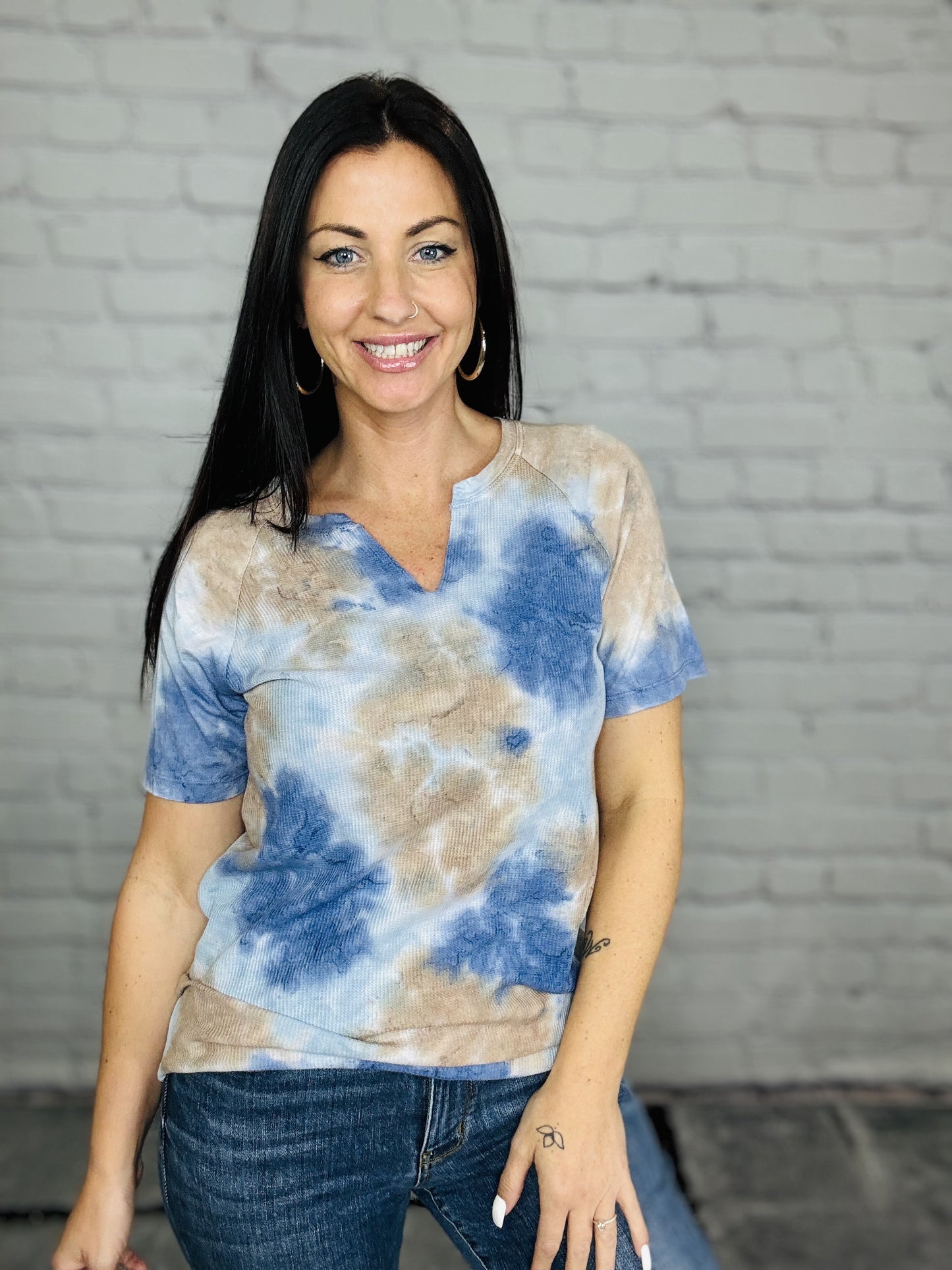 Reg/Plus Deep Blue/Mocha Short Sleeve Top