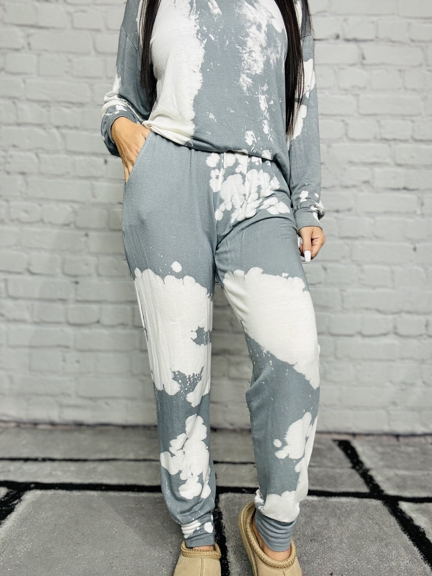Slate Grey/Ivory Tie Dye Long Sleeve Top & Matching Joggers (Sold Separately)