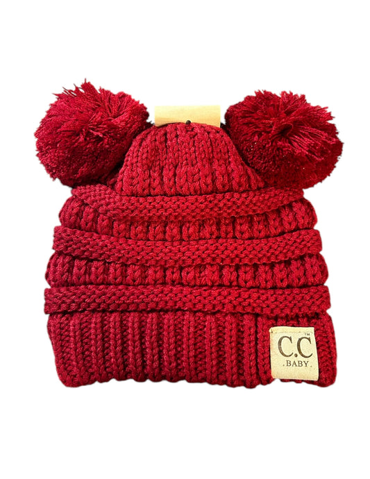 Red Double Pom Infant Beanie