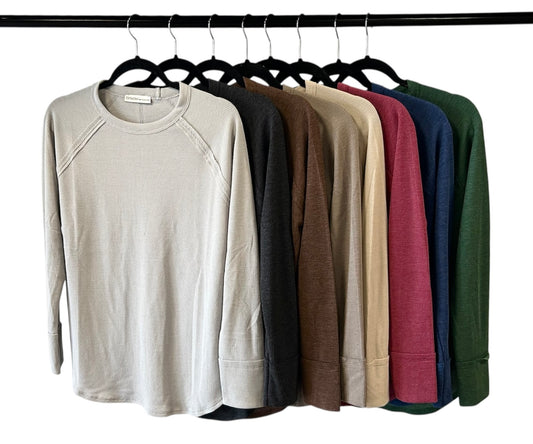 "Take Another Look" Waffle Knit Long Sleeve Top (Multiple Colors)