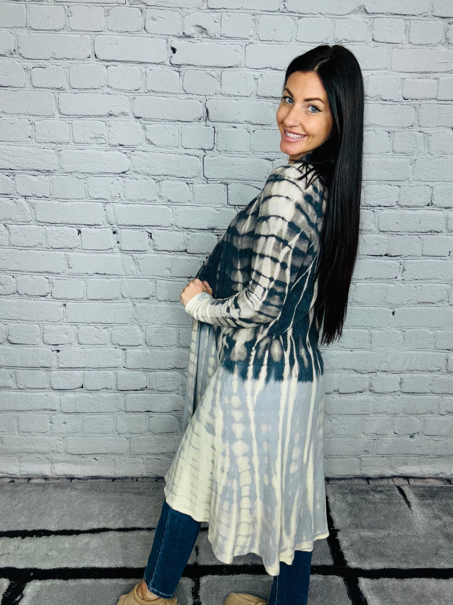 Navy/Beige Tie Dye Knit Cardigan