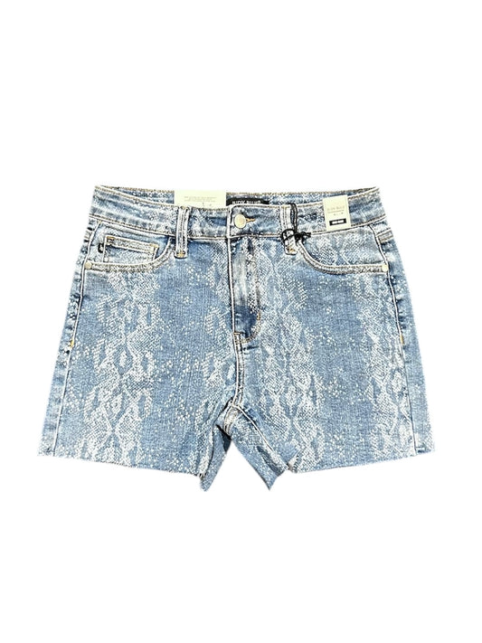 Judy Blue - "Sandy" Medium Blue Mid-Rise Snakeskin Cutoff Shorts