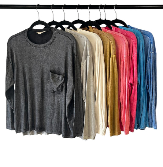 "Heart of Gold" Washed Long Sleeve Top (Multiple Colors)