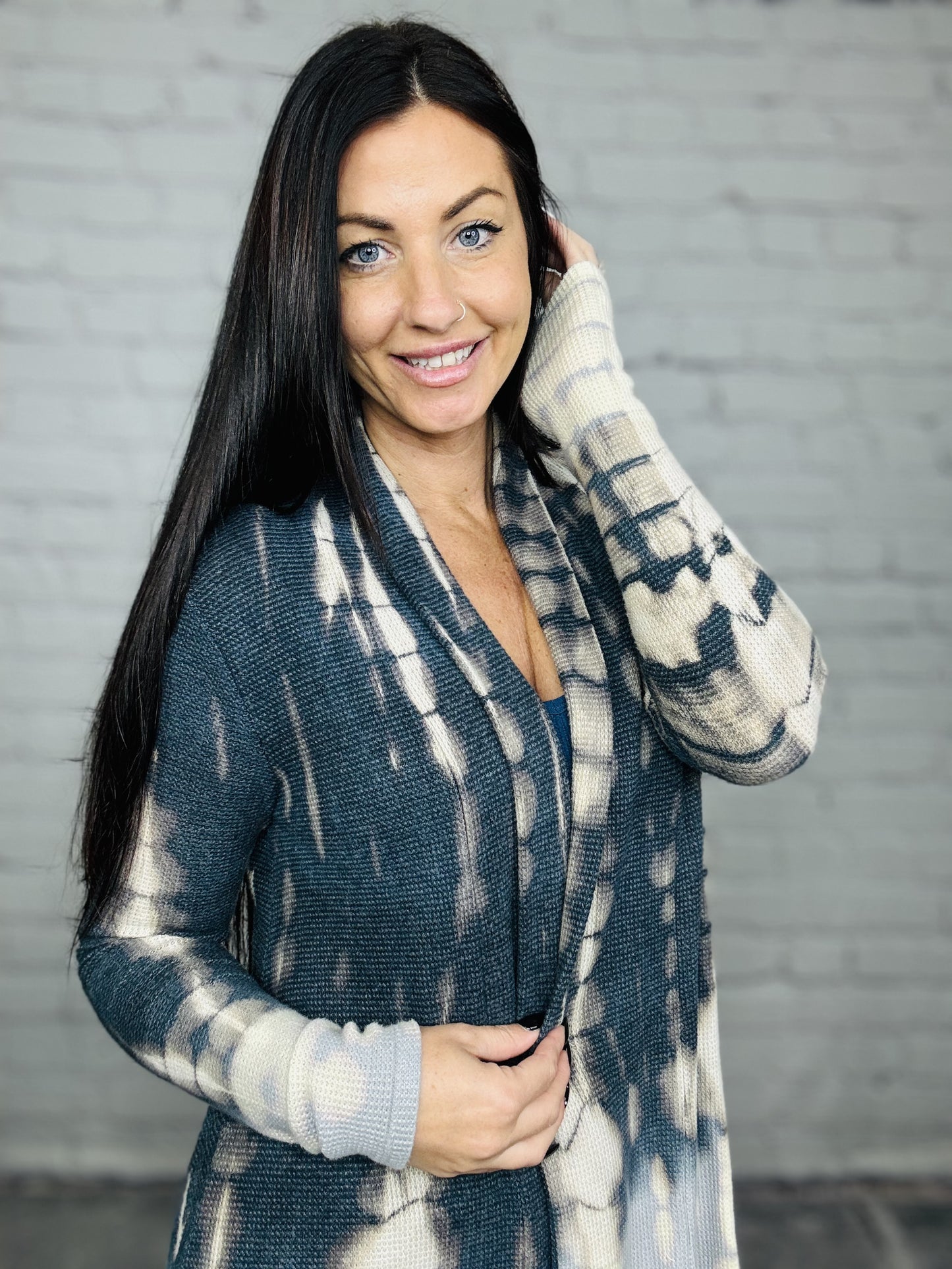 Navy/Beige Tie Dye Knit Cardigan