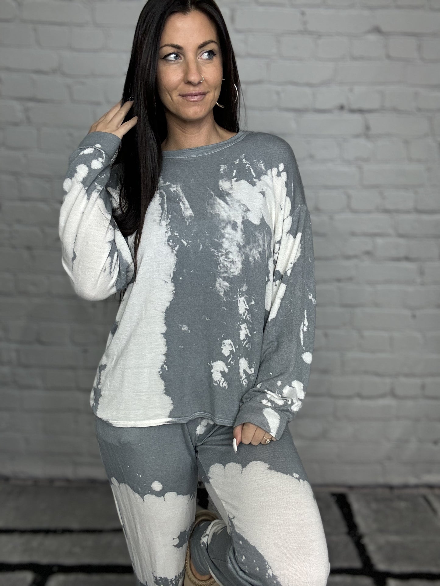 Slate Grey/Ivory Tie Dye Long Sleeve Top & Matching Joggers (Sold Separately)