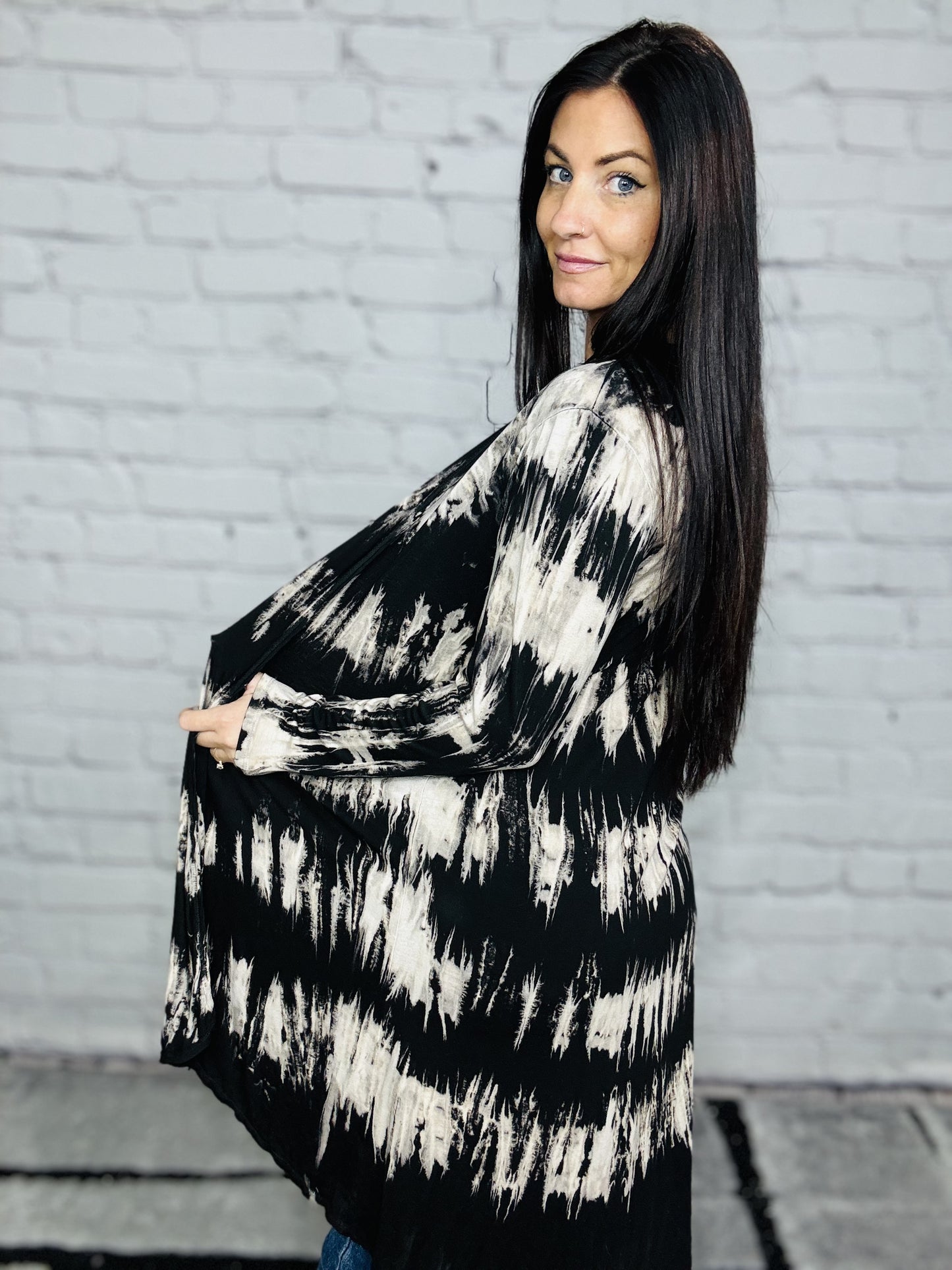Reg. Black/Taupe Tie Dye Cardigan