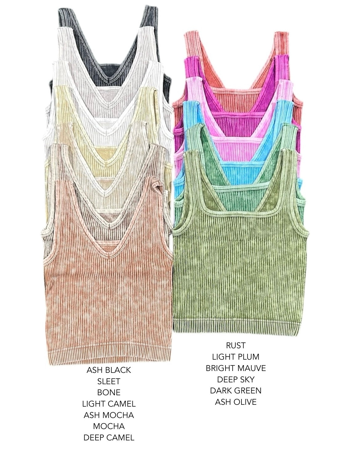 "Michaela" Washed Ribbed Reversible Cropped Tank Top/Brami (Multiple Colors)