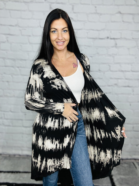 Reg. Black/Taupe Tie Dye Cardigan