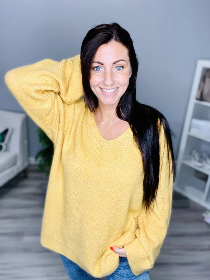 Reg. Golden Yellow Long Sleeve Knit Sweater