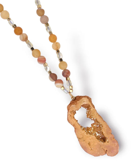 Center of the Universe Matte Beaded Necklace w/ Rock Pendant